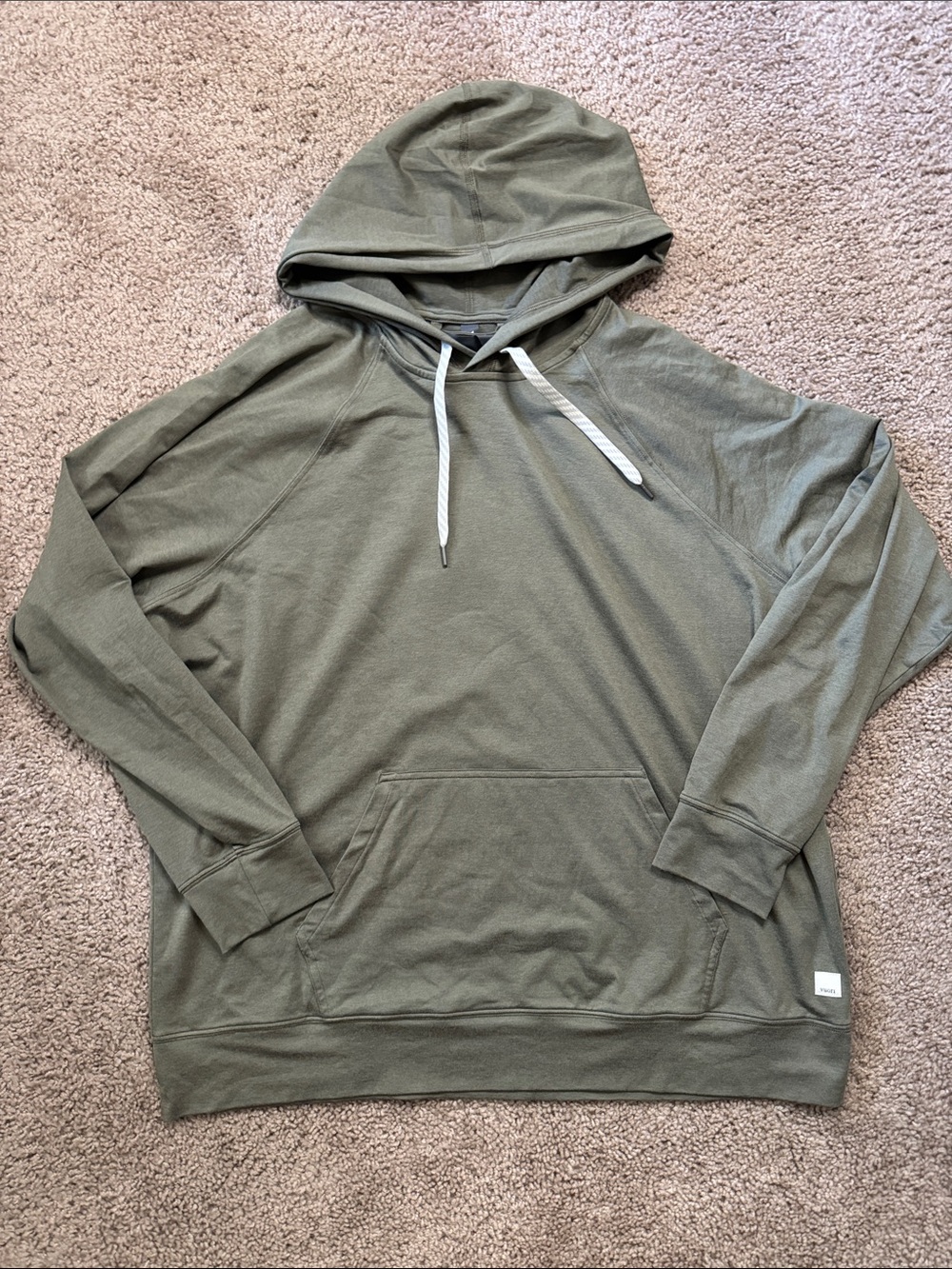 Vuori Olive Hoodie with White Drawstrings
